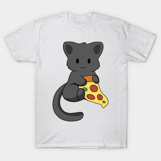 Black Cat with Pizza T-Shirt by BiscuitSnack